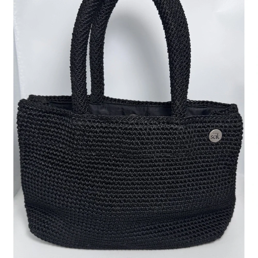 The Sak Crochet Knit Woven Double Handle Handbag Magnetic Closure Purse Vintage